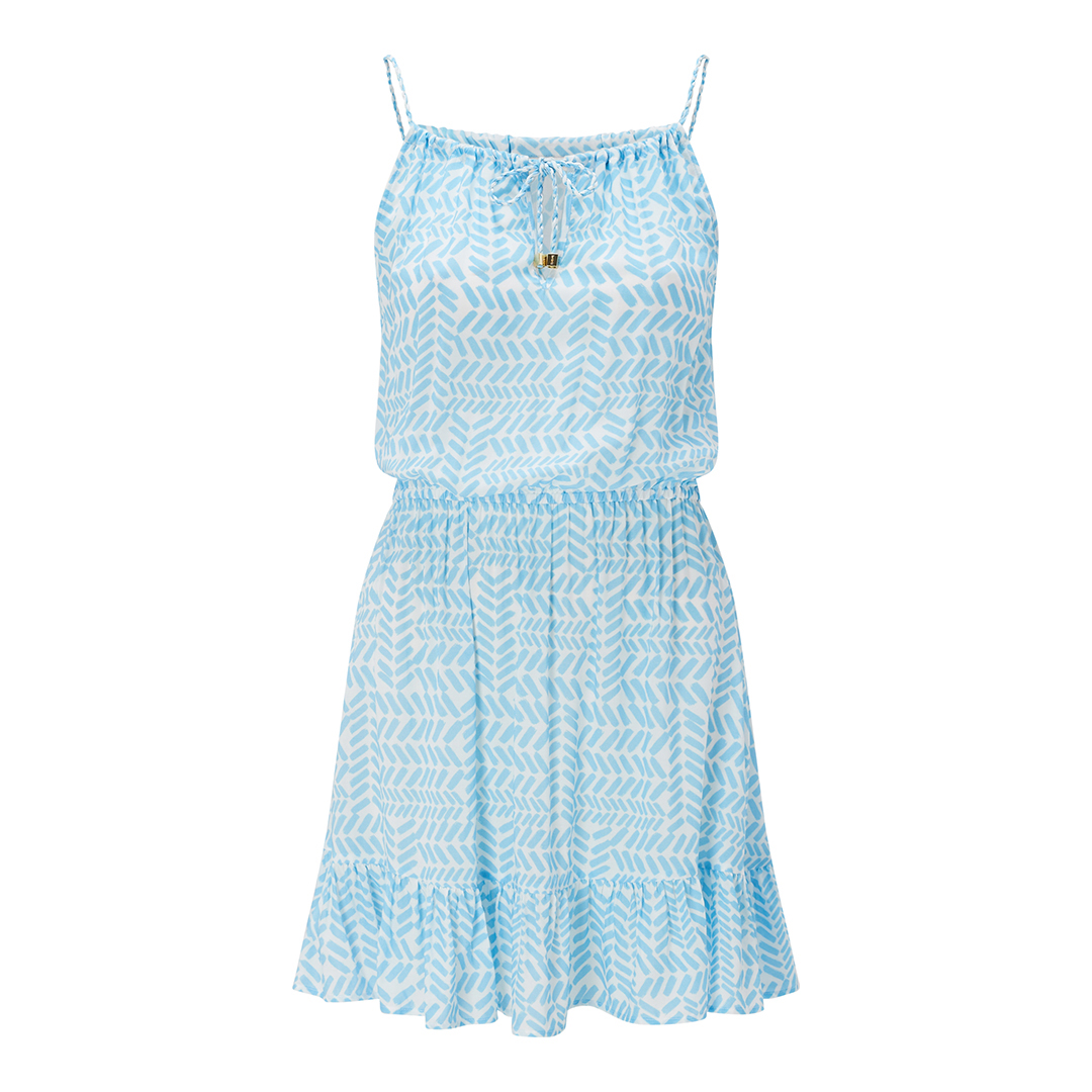 Blue & Multi Zanzibar Tie Front Mini Frill Dress