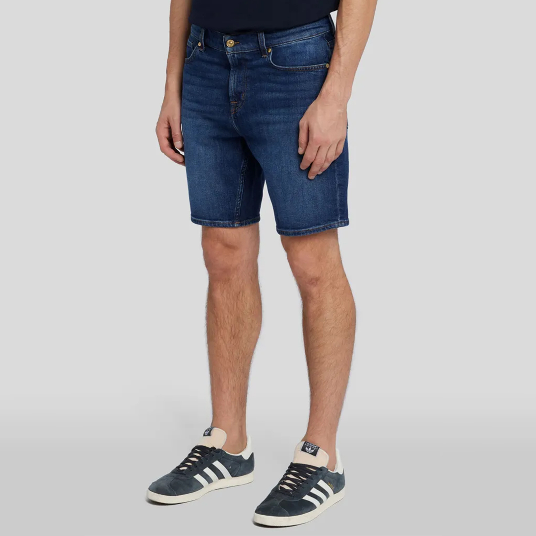 Dark Blue Straight Stretch Denim Shorts