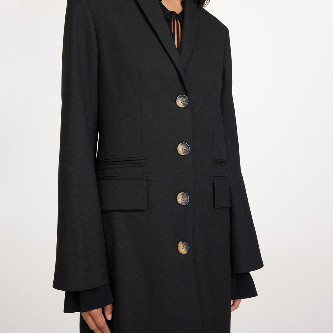 Black Wool Blend Poppie Button Coat