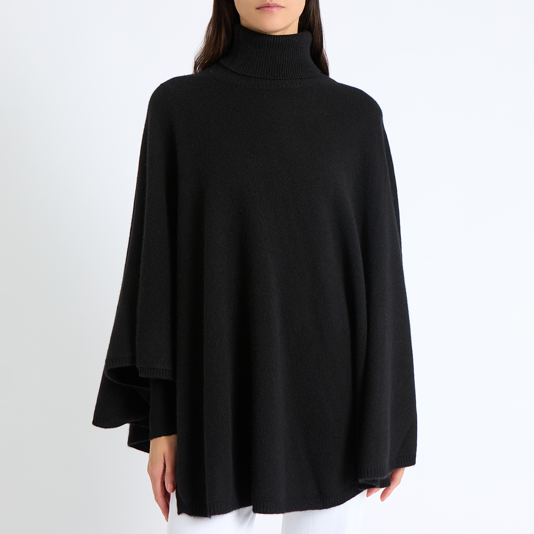 Black Cashmere Roll Neck Poncho