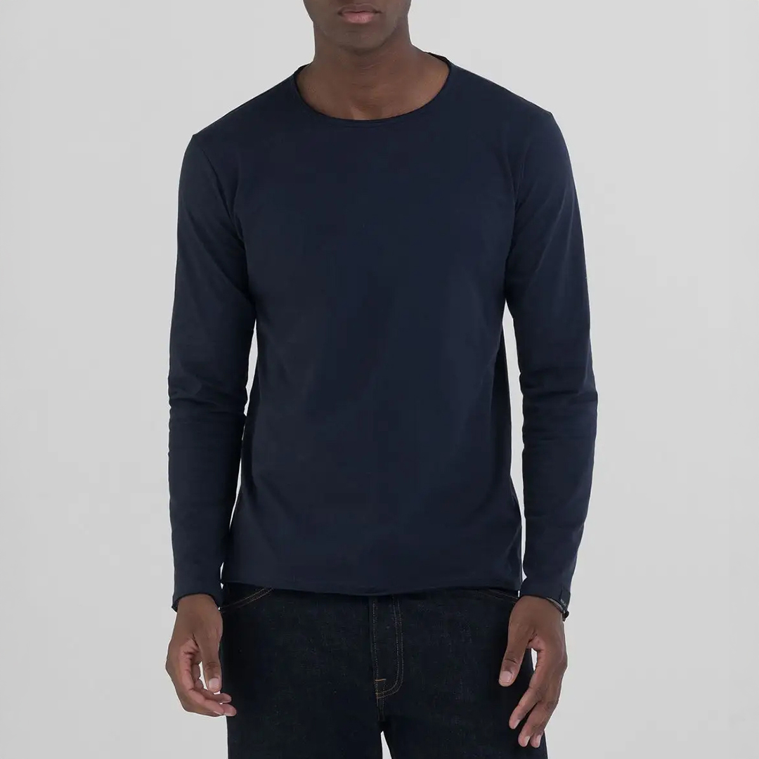 Navy Long Sleeved Cotton T-Shirt