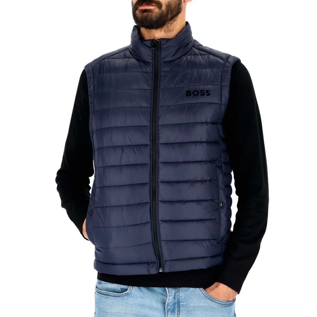 Navy High Neck Quilted Gilet