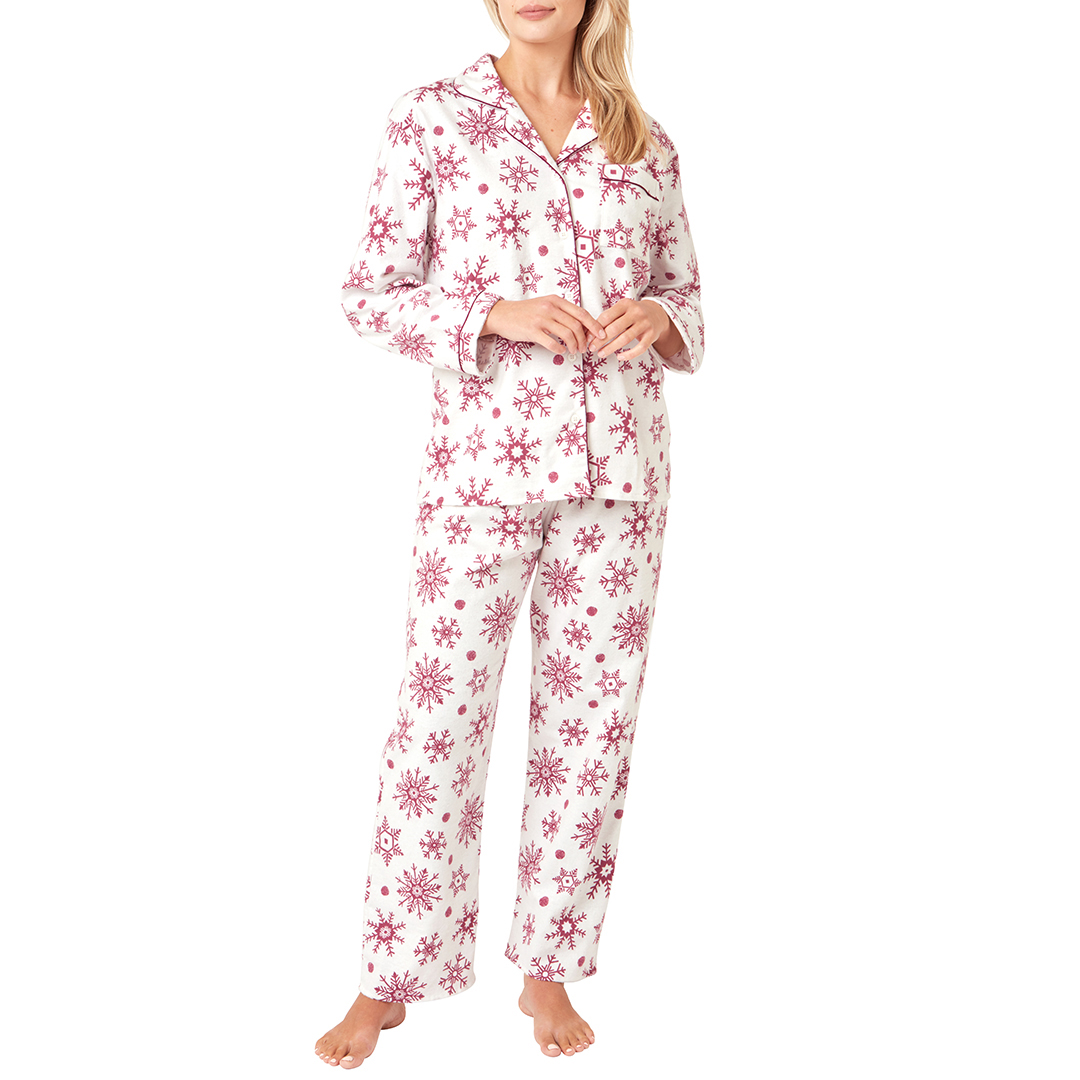 Rose Wine Snowflake Brushed Cotton Pyjamas