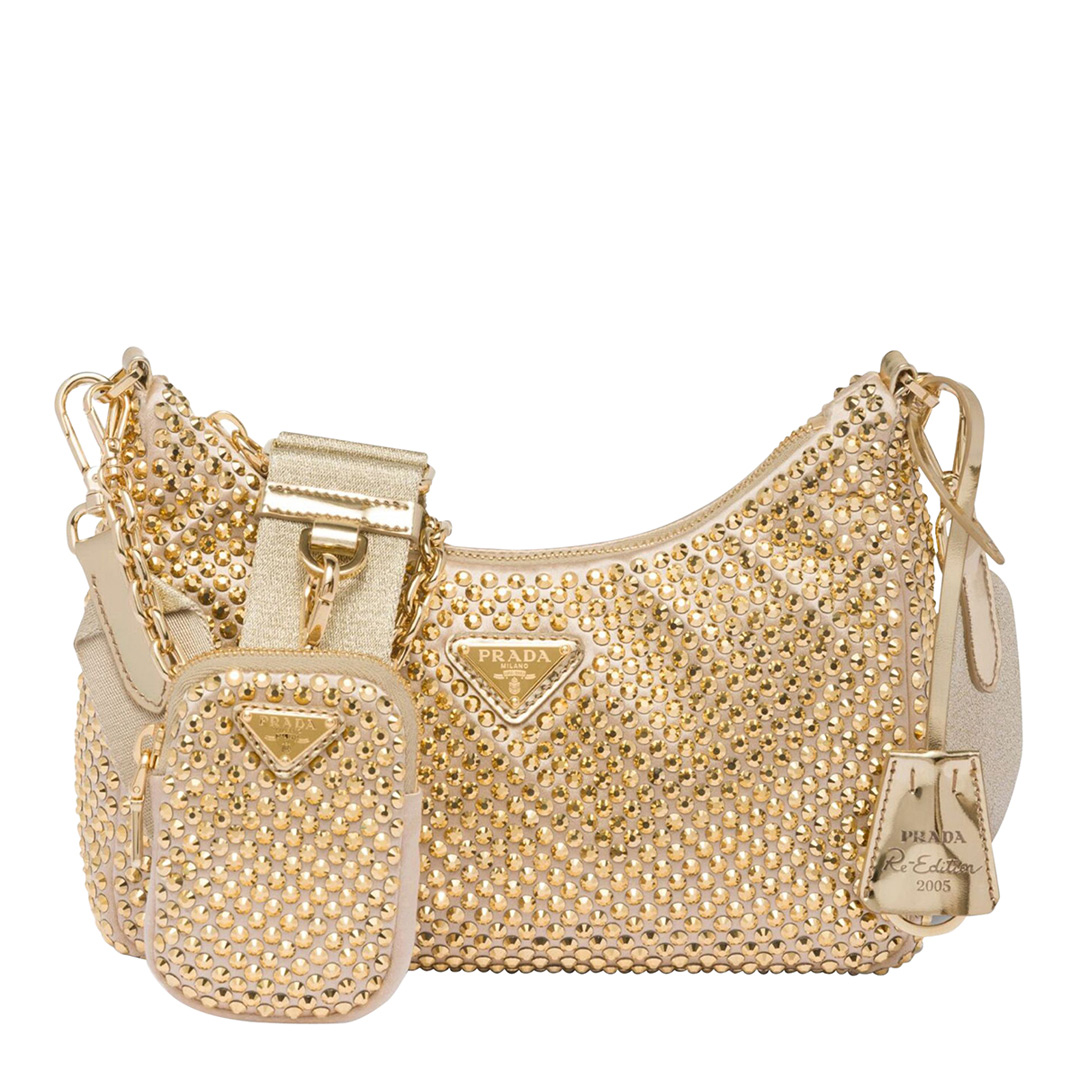 Yellow Crystal Re Edition 2005 Embellished Satin Bag