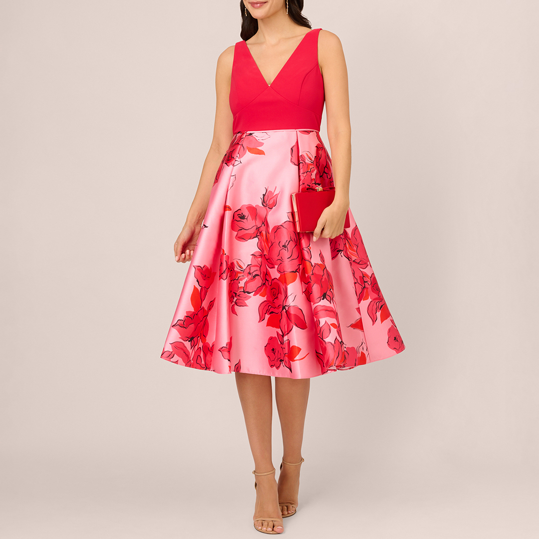 Pink/Red Printed Midi Dress