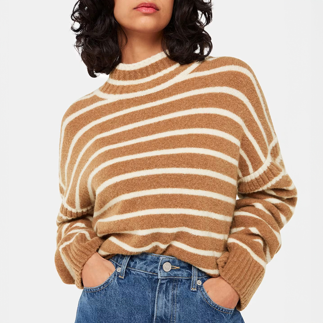 Cream/Camel Striped Wool Blend Jumper