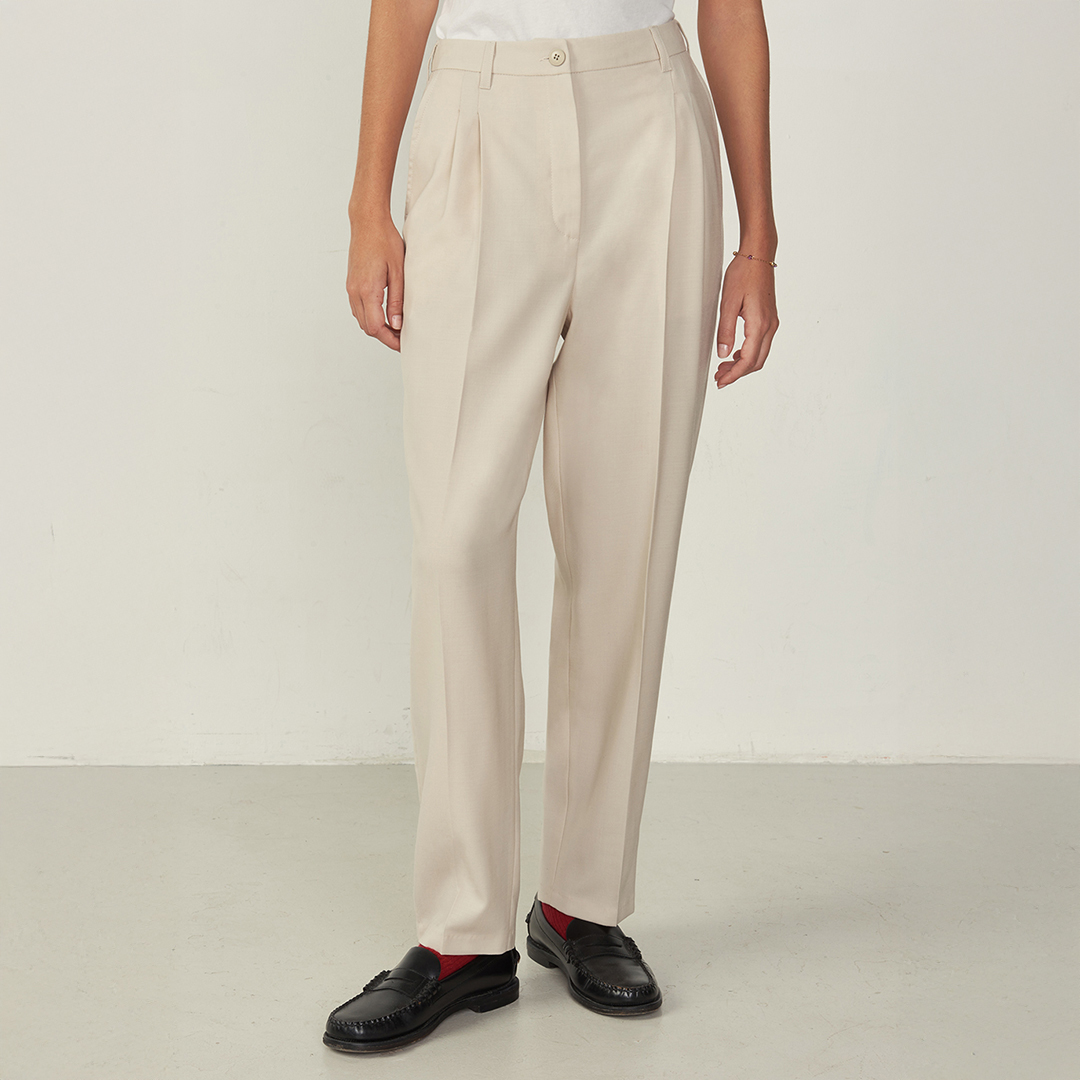 Ecru High Rise Tailored Trousers