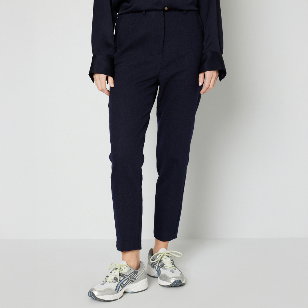 Navy Wool Blend Cigarette Trousers