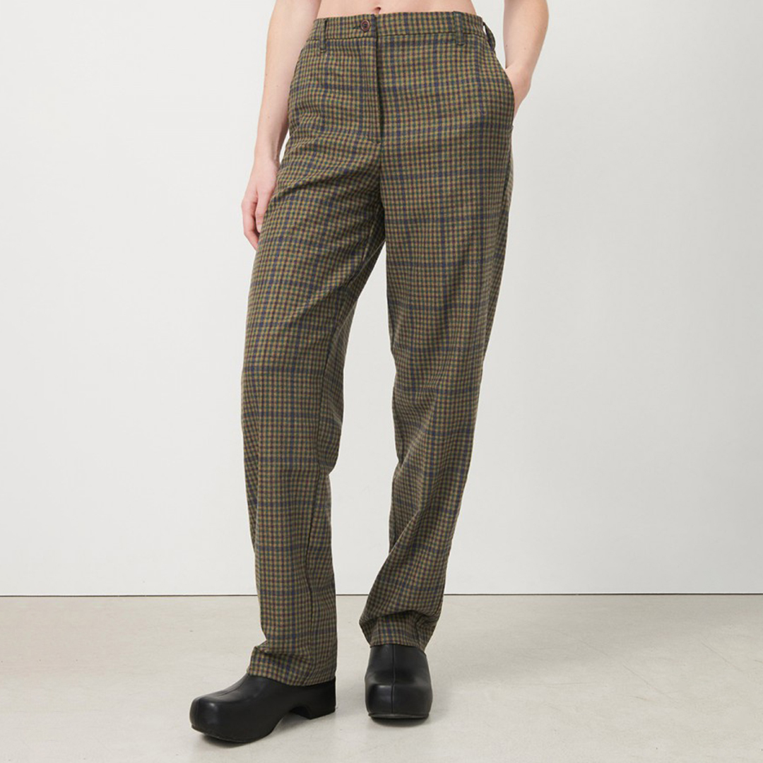 Khaki Wool Blend Printed Trousers