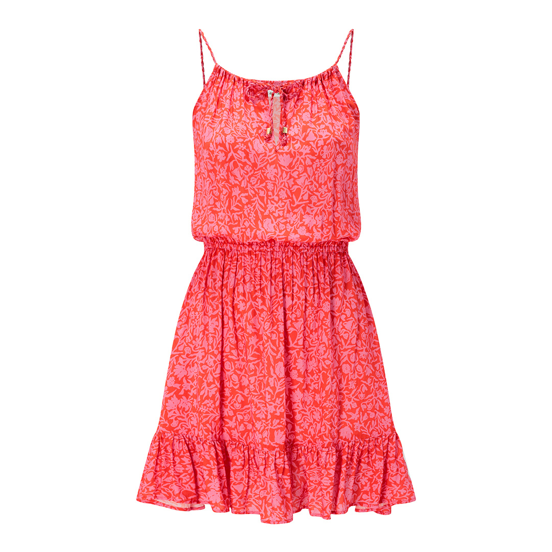 Red & Pink Limpopo Tie-Front Mini Frill Dress