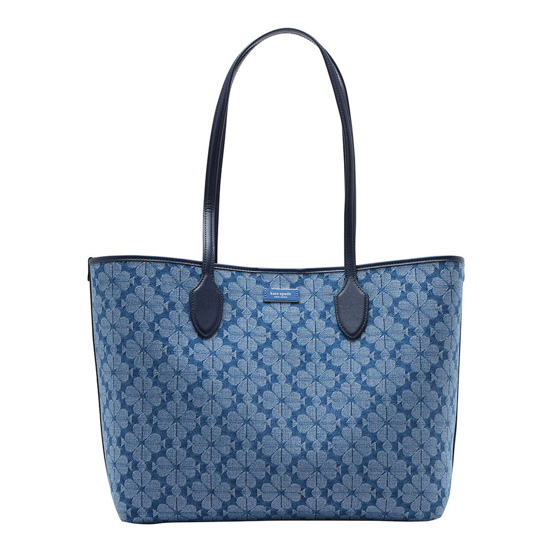 Parisian Navy Multi Spade Flower Jacquard Denim Bleecker Large Tote