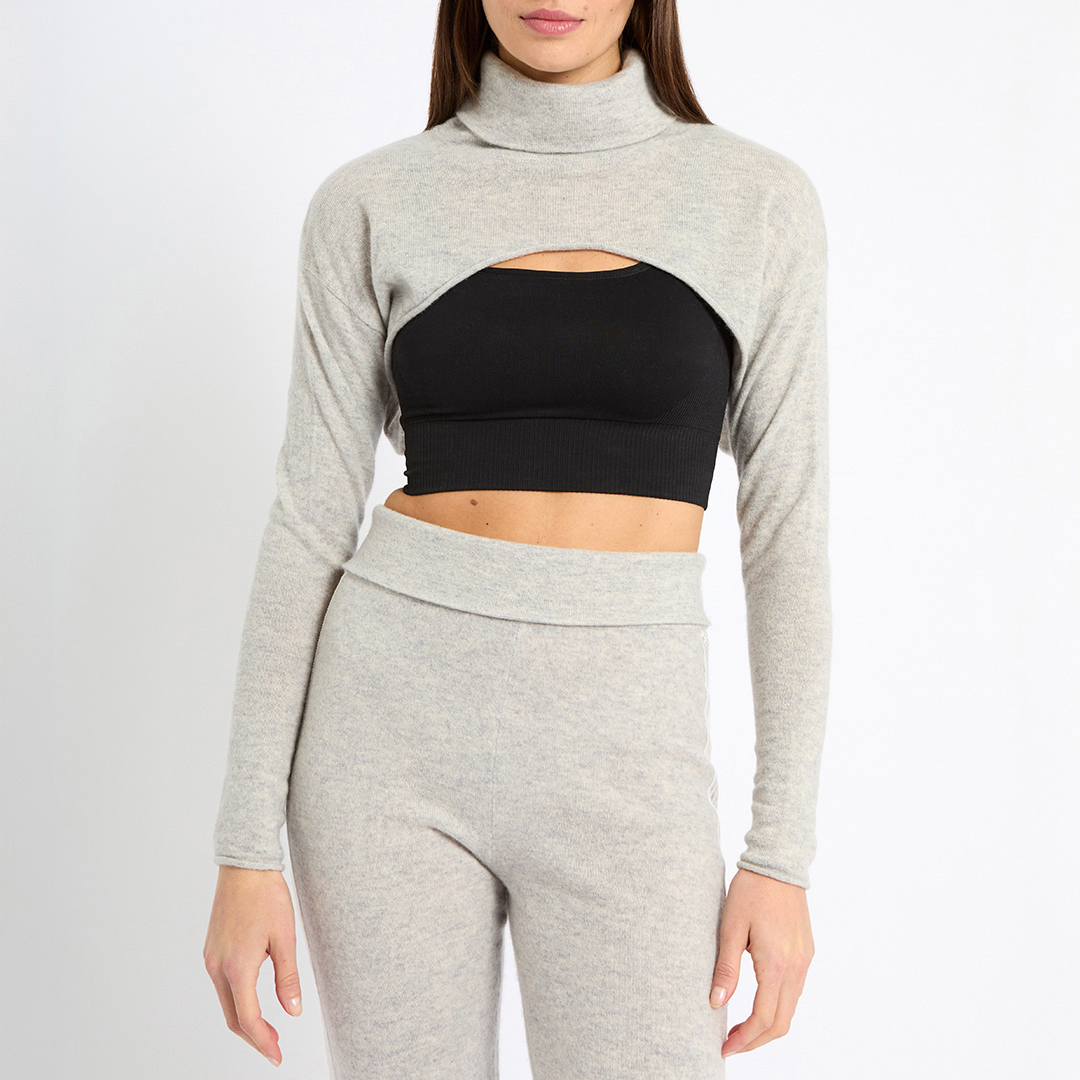 100% Cashmere Cropped Turtleneck Grey