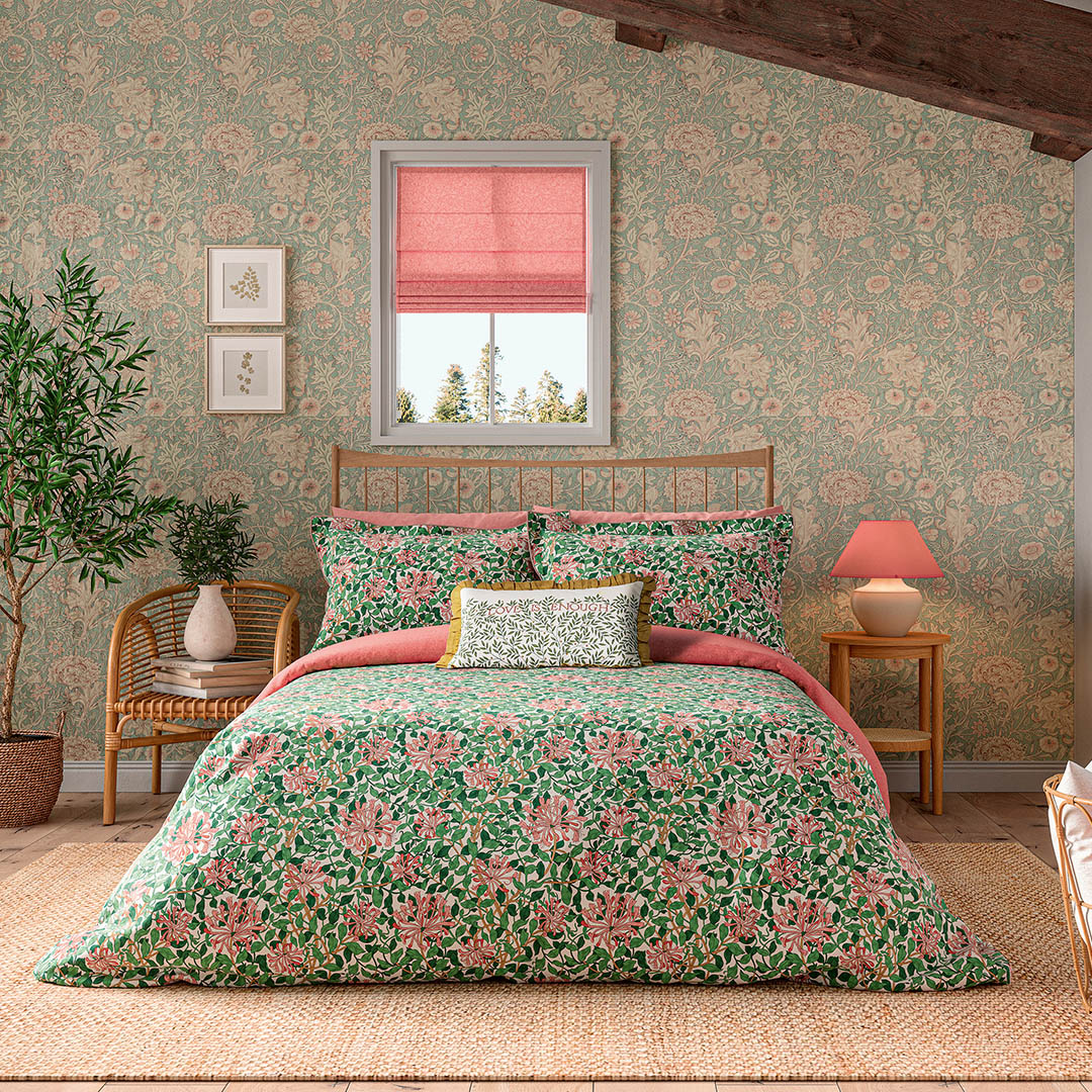 Honeysuckle Double Cover Set Evergreen & Coral