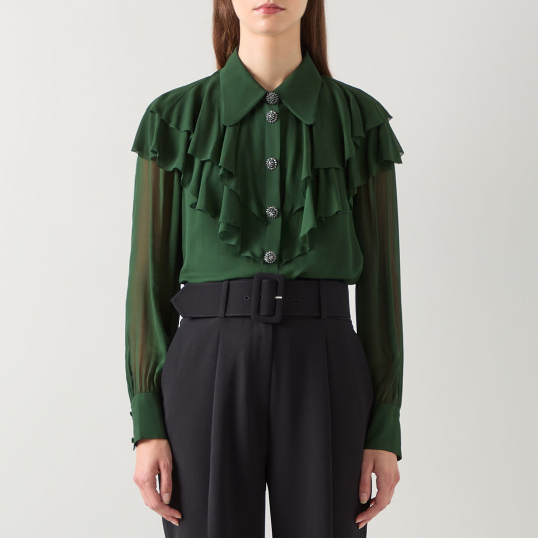 Bottle Green Ruffle Blouse