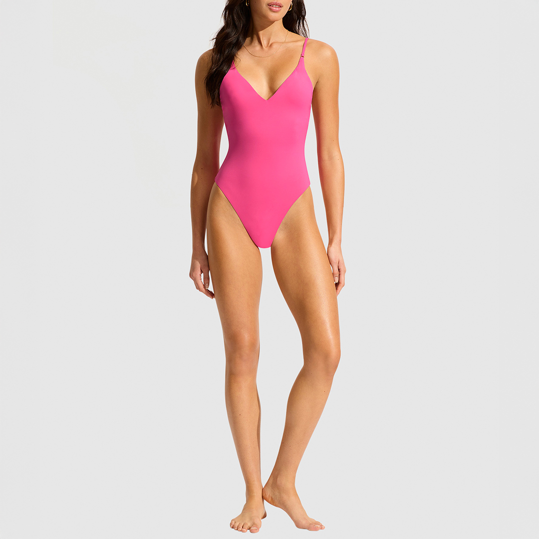 Pink V Neck One Piece