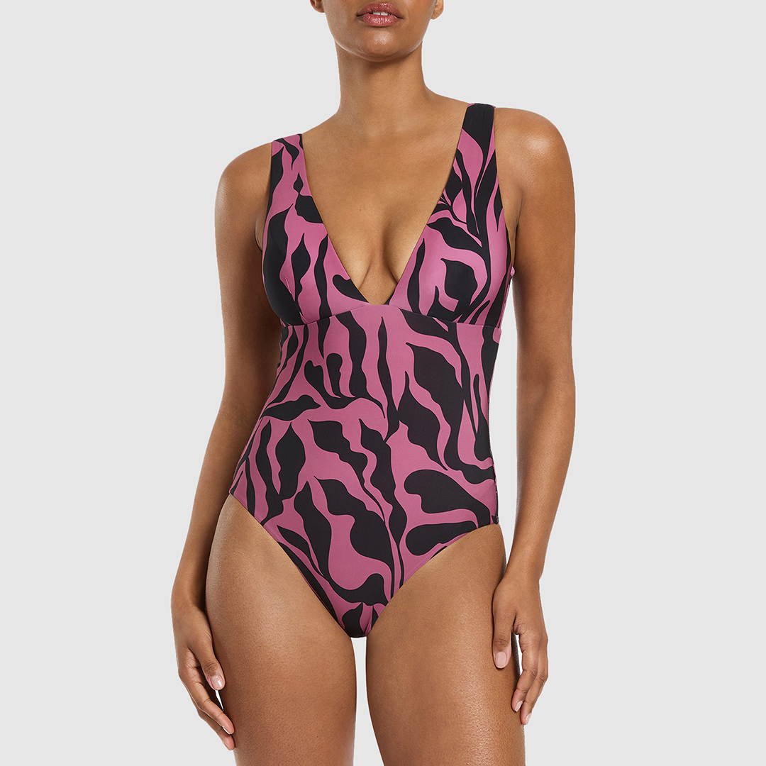 Mauve Sereno Plunge One Piece Swimsuit