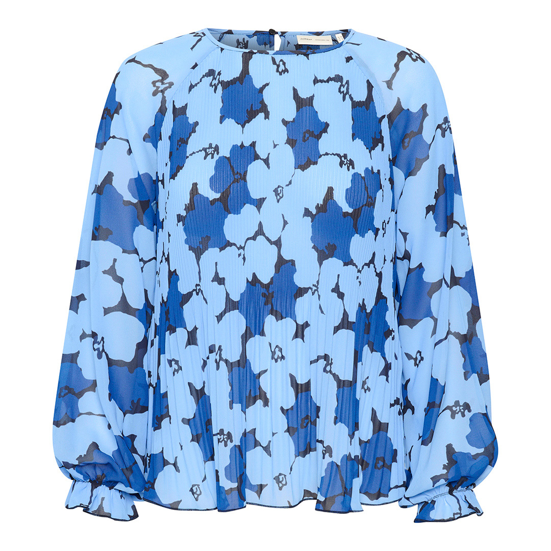 Blue Printed Keyhole Blouse