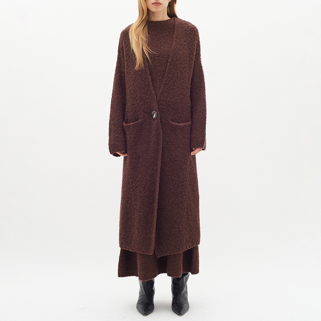 Brown Wool Blend Long Cardigan