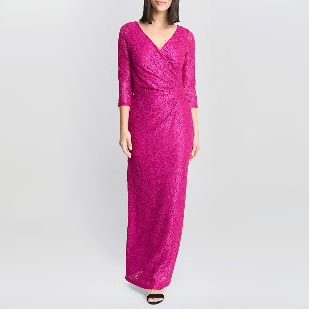 Fuschia Lace Wrap Maxi Dress