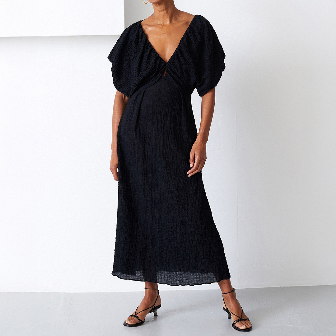 Black V-Neck Midaxi Dress