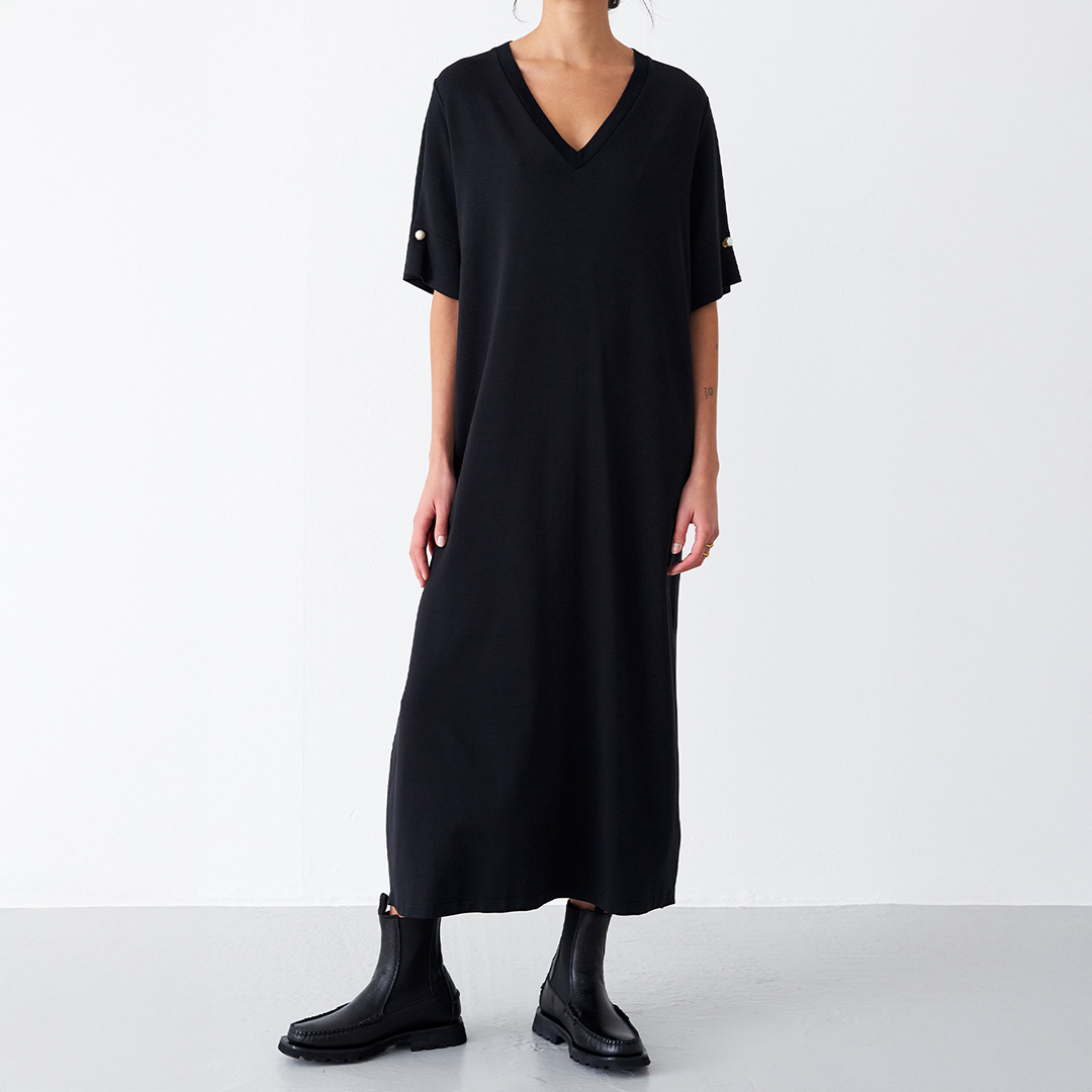 Black V-Neck T-Shirt Midaxi Dress