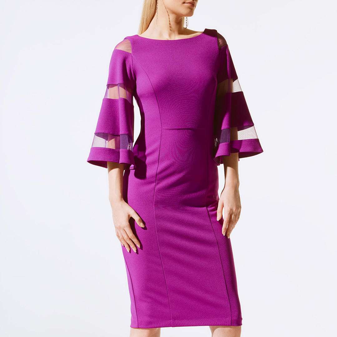 Magenta Contrast Sleeve Bodycon Dress