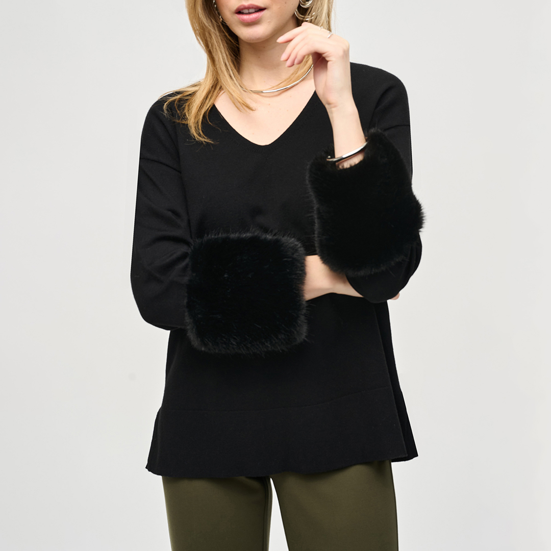 Black Faux Fur Trim Jumper