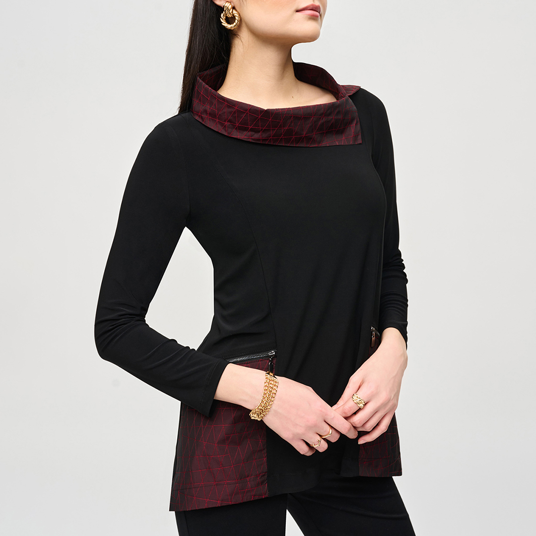 Black Printed Asymmetric Collar Top