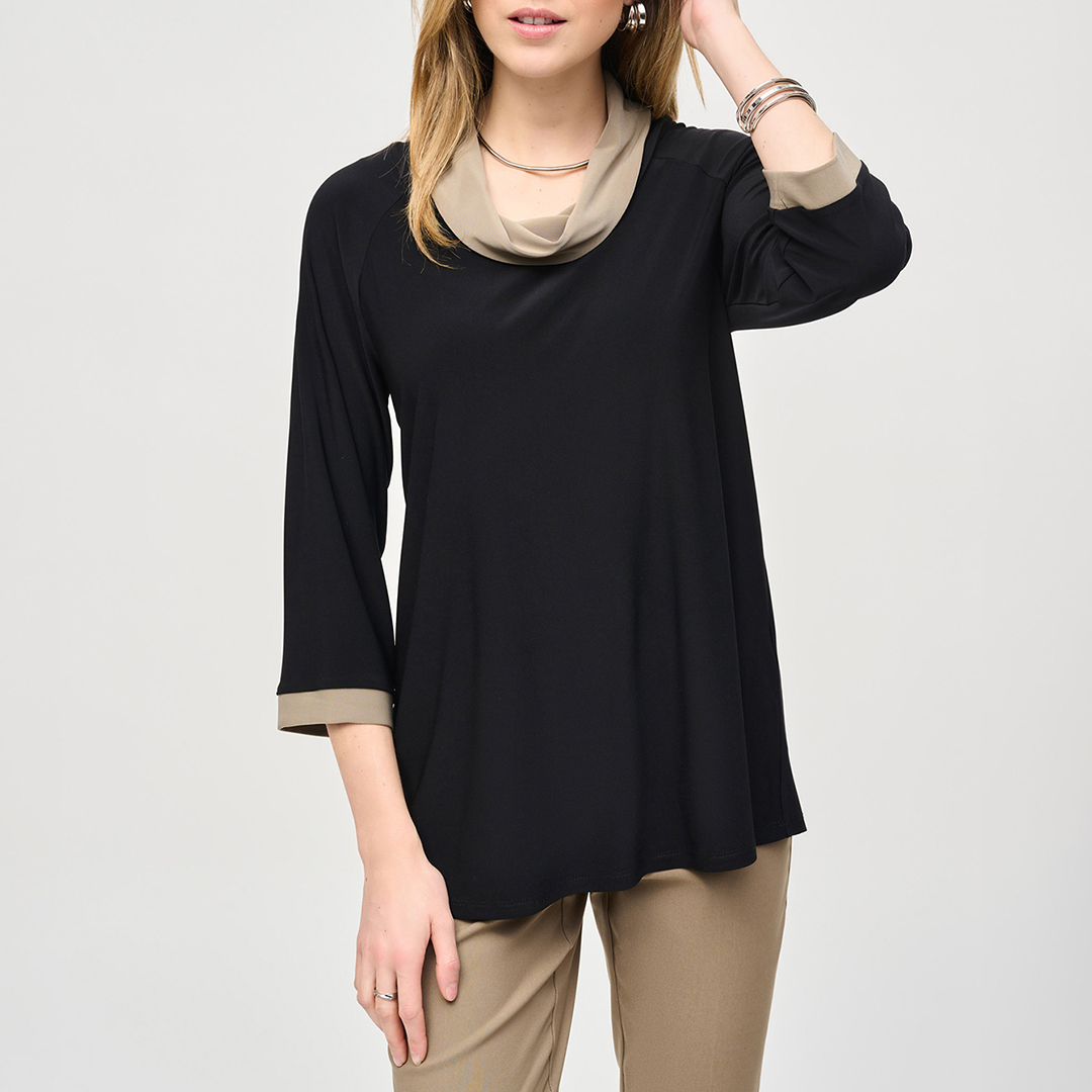 Black Relaxed Contrast Cowl Blouse