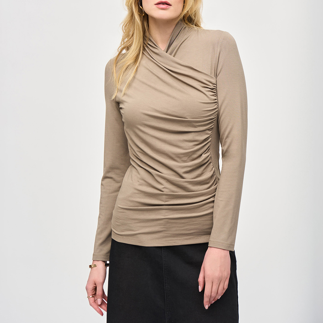 Beige Gathered Wrap Neck Top