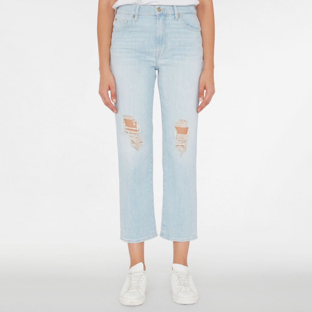 Light Blue Clarity Distressed Straight Stretch Jeans