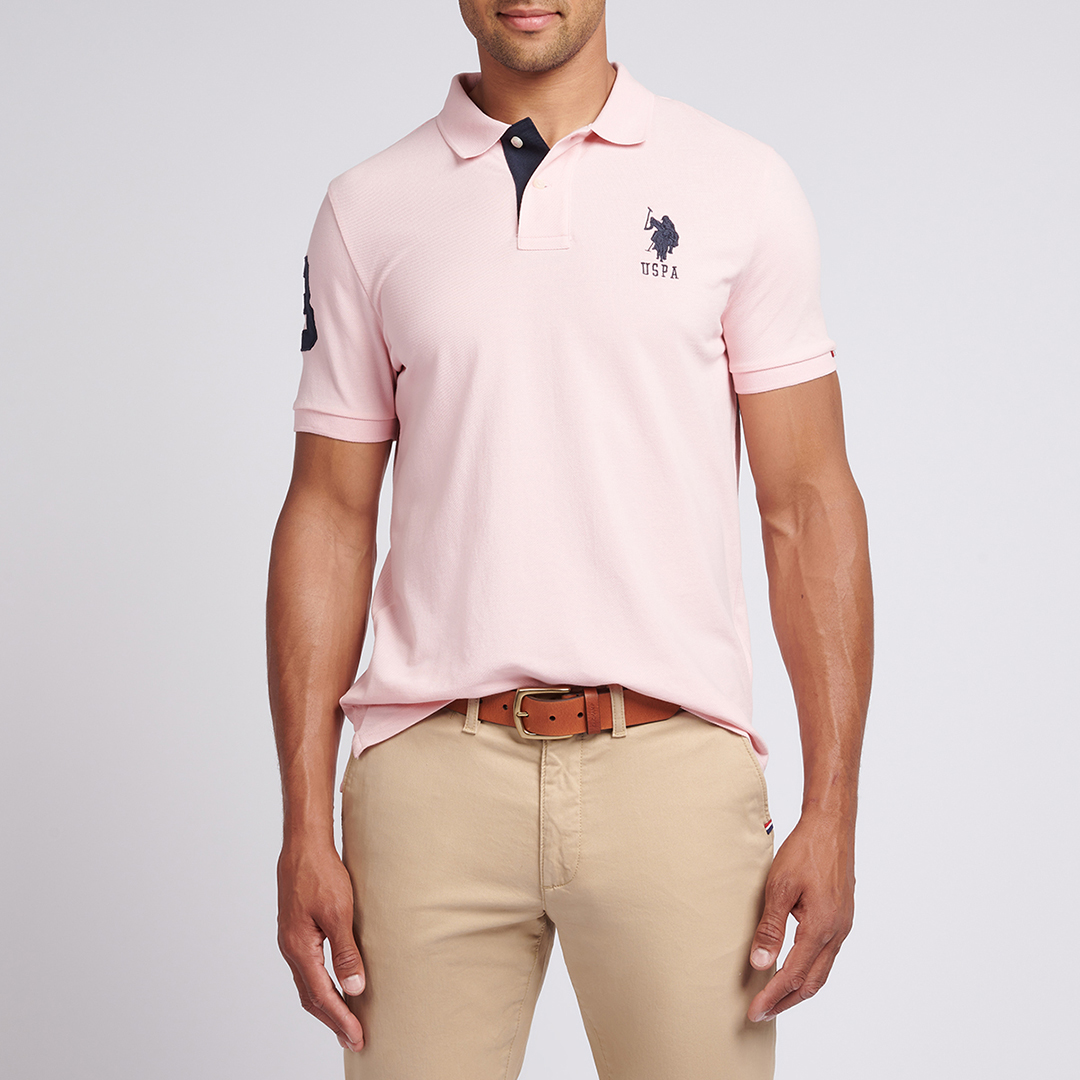 Pale Pink Embroidered Cotton Pique Polo Top