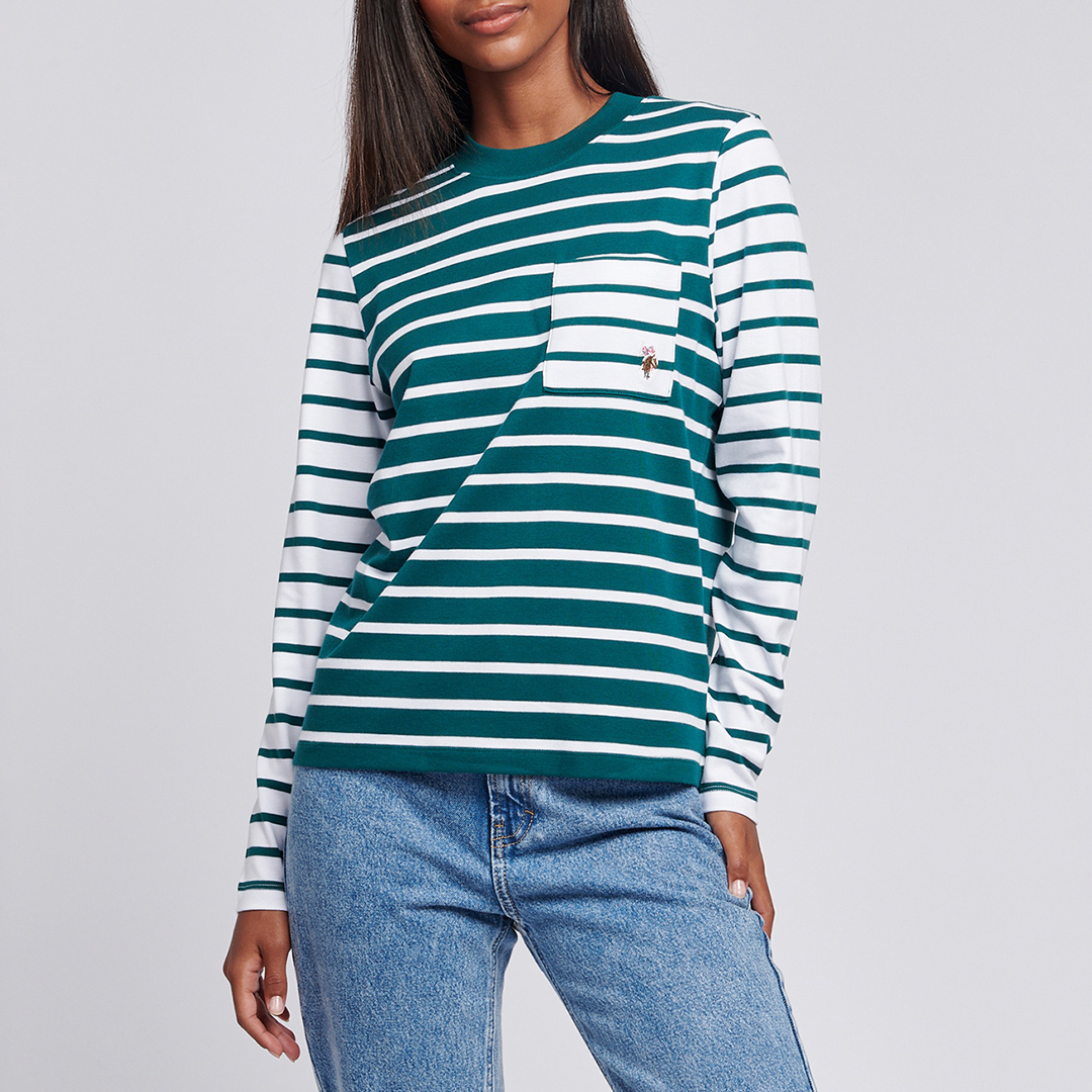 Teal/White Contrast Stripe Cotton T-Shirt