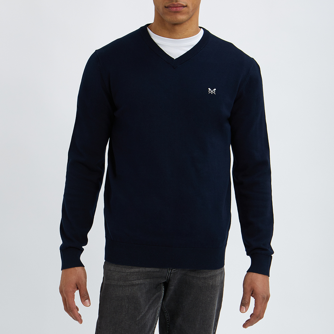 Navy V Neck Cotton Jumper