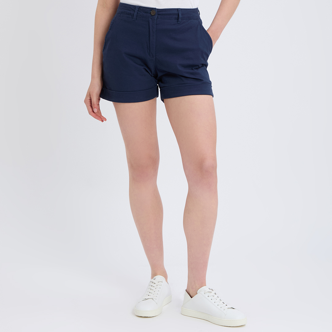 Navy Turn Up Cotton Shorts