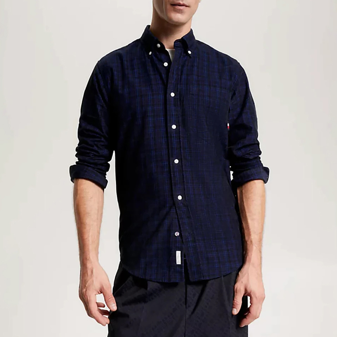 Dark Blue Check Cotton Shirt