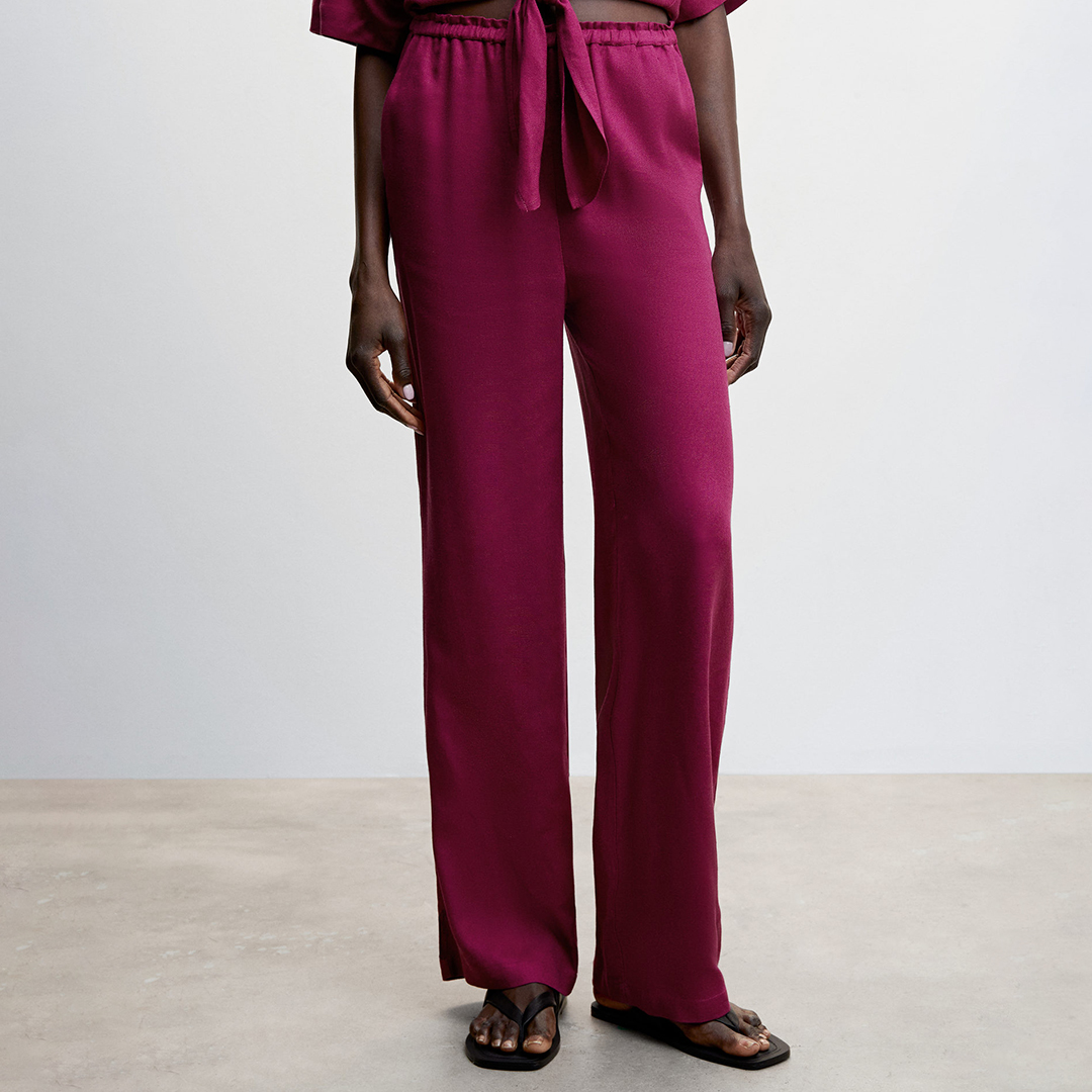 Fuchsia Satin Linen Blend Trousers