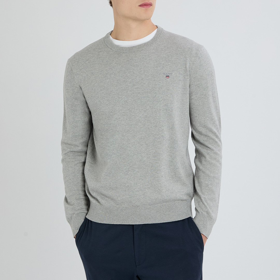 Grey Crew Neck Cotton Jumper