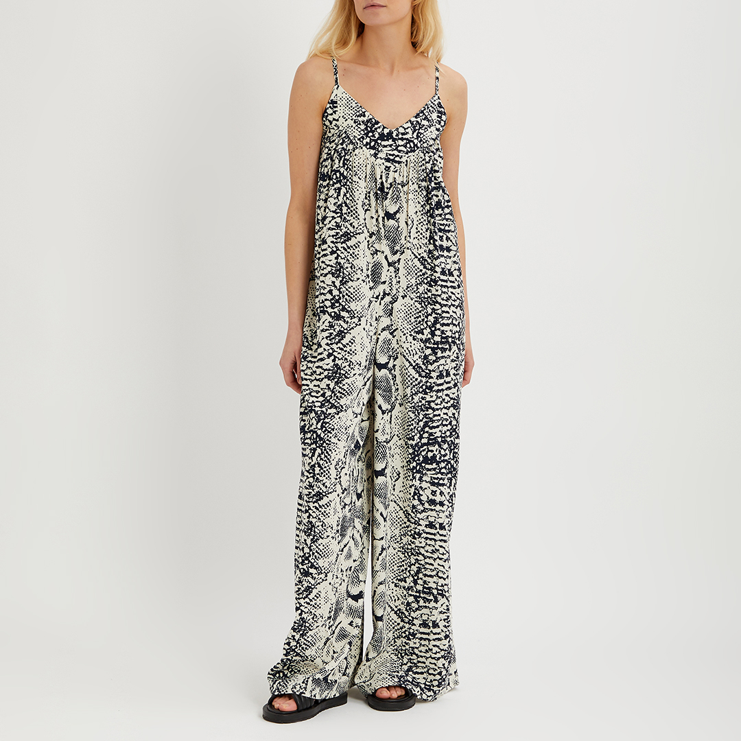 Navy Safari Print Wide Leg Jumpsuit