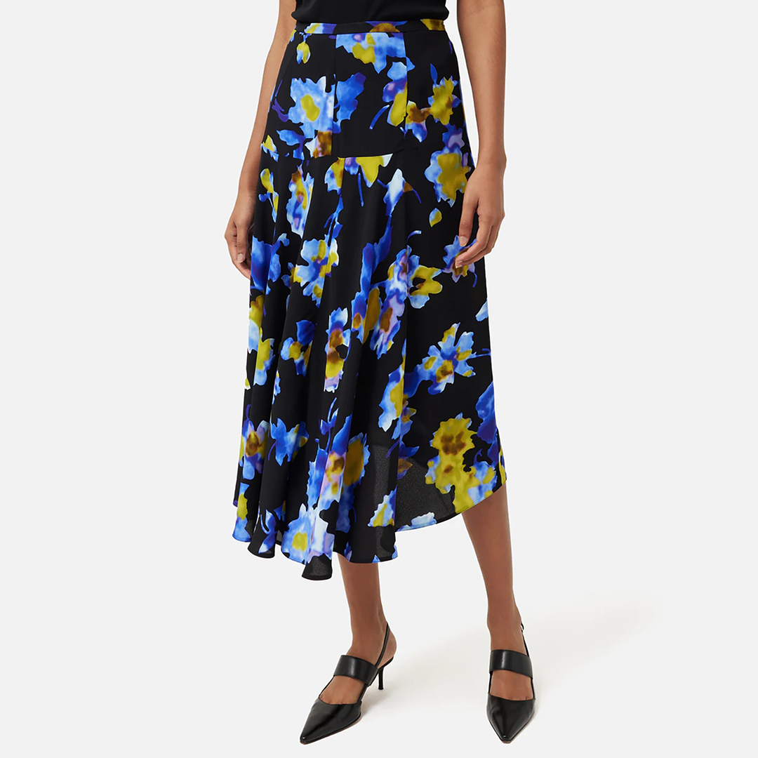 Blue Haze Floral Crepe Skirt