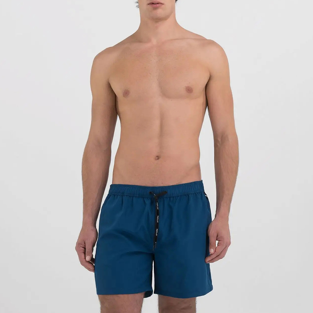 Short De Bain Bleu À Poche Zippée