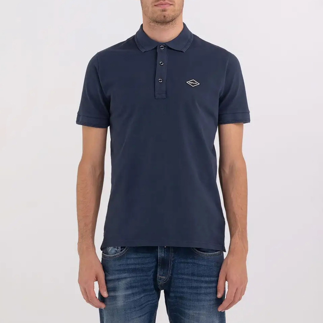 Blue Cotton Pique Polo Shirt