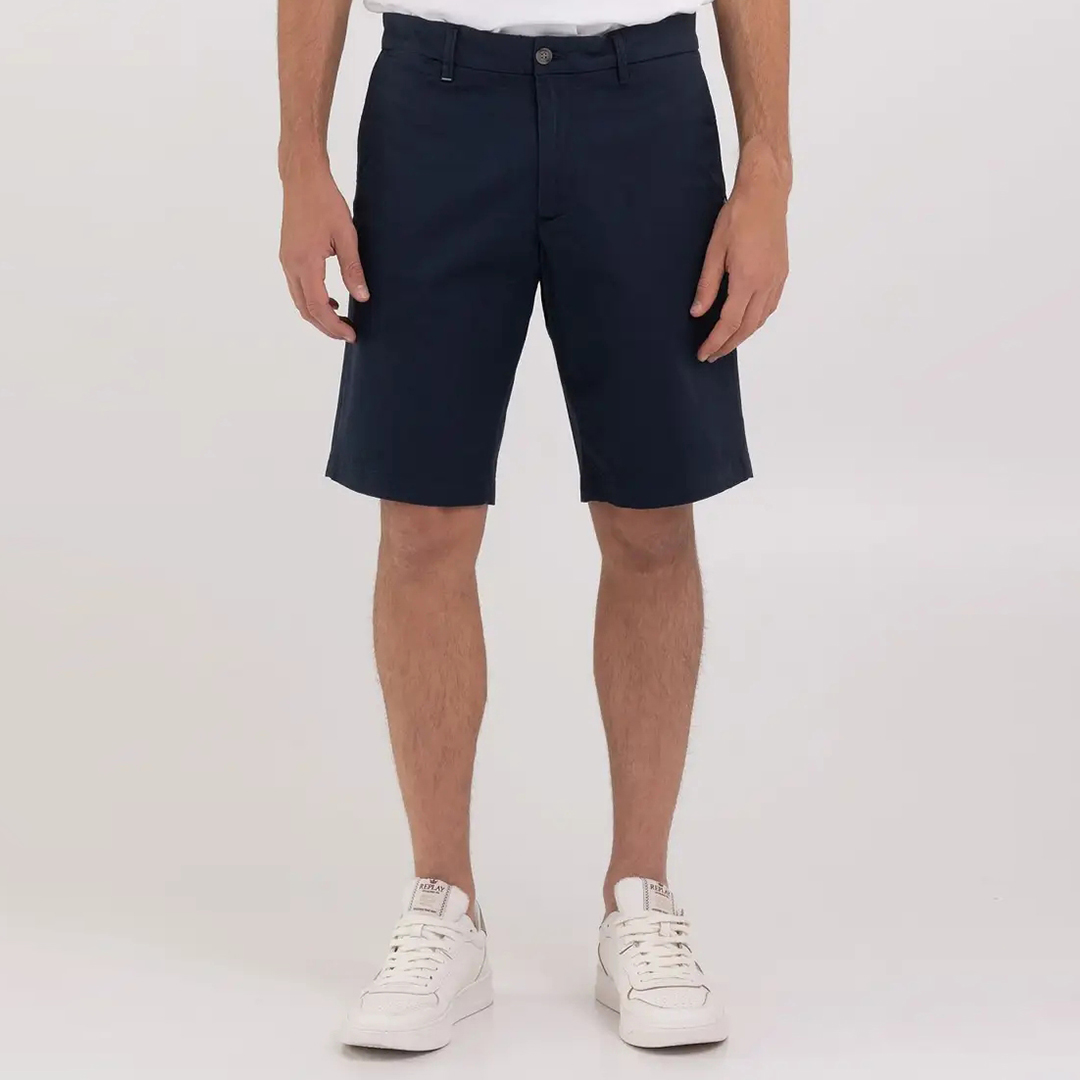 Short Chino En Coton Mélangé Marine